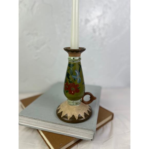 Vintage Other - Vintage Hand-Painted Ceramic Candlestick Holder | Floral Rustic Folk Art Decor
